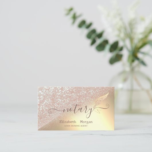 Elegant Glitter Feather Notary Bokeh Gold Visitekaartje (Staand voorkant)