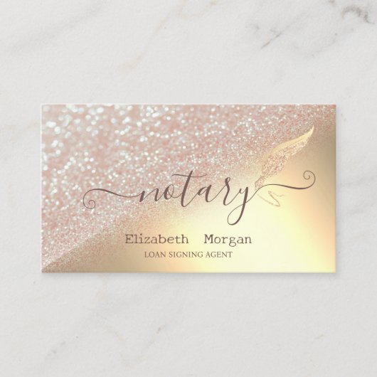Elegant Glitter Feather Notary Bokeh Gold Visitekaartje (Voorkant)