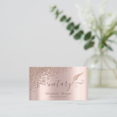 Elegant Glitter Feather Notary Roos Gold Diamonds Visitekaartje (Staand voorkant)
