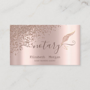 Elegant Glitter Feather Notary Roos Gold Diamonds Visitekaartje