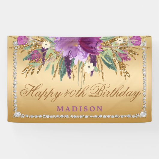 Elegant Glitter Flowers Diamonds Gold Dag Spandoek (Horizontaal)