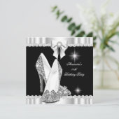 Elegant Glitter Glamor Hi Heels Silver Black Kaart (Staand voorkant)