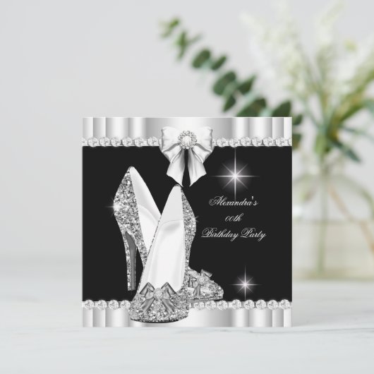 Elegant Glitter Glamor Hi Heels Silver Black Kaart (Staand voorkant)