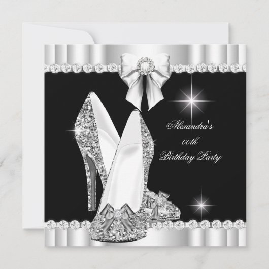 Elegant Glitter Glamor Hi Heels Silver Black Kaart (Voorkant)