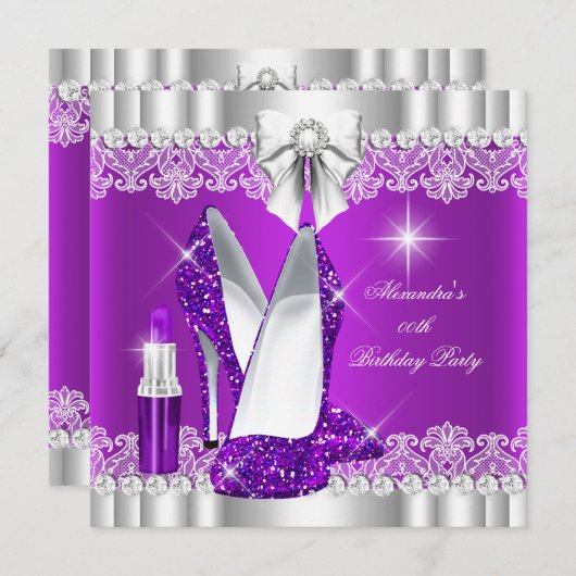 Elegant Glitter Glamor Paarse Hi Heels Lipstick Kaart (Voorkant / Achterkant)