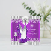 Elegant Glitter Glamor Paarse Hi Heels Lipstick Kaart (Staand voorkant)