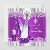 Elegant Glitter Glamor Paarse Hi Heels Lipstick Kaart (Voorkant)