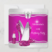 Elegant Glitter Glamor Pink High Heels Lipstick Kaart (Voorkant)