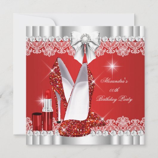 Elegant Glitter Glamor Red Hi Heels Lipstick Kaart (Voorkant)