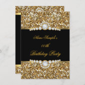 Elegant Glitter Gold Black Diamond Birthday Kaart (Voorkant / Achterkant)