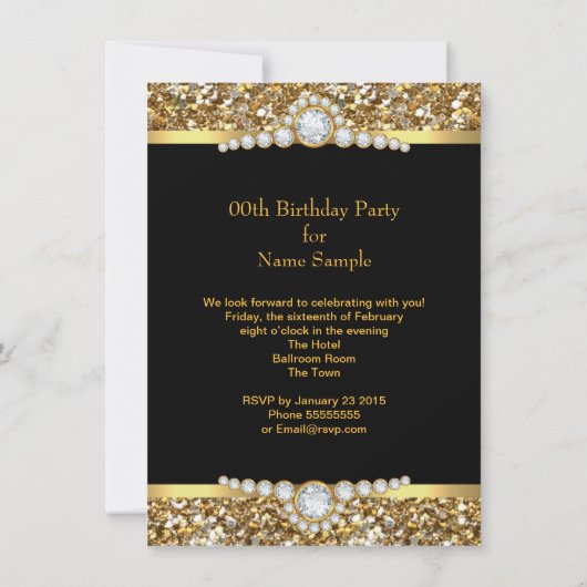 Elegant Glitter Gold Black Diamond Birthday Kaart (Achterkant)