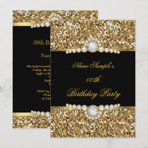 Elegant Glitter Gold Black Diamond Birthday Kaart