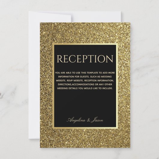 Elegant Glitter Gold Black Wedding Reception Kaart (Voorkant)