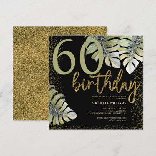 Elegant Glitter Gold Calligraphy Birthday (Voorkant / Achterkant)