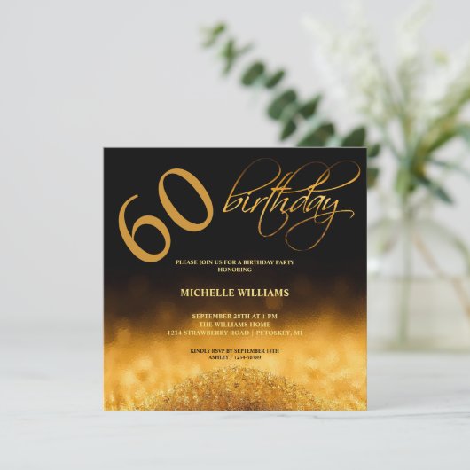 Elegant Glitter Gold Calligraphy Birthday (Staand voorkant)