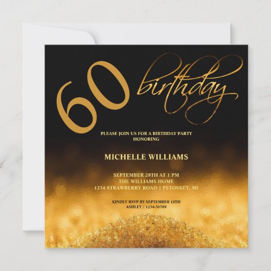 Elegant Glitter Gold Calligraphy Birthday (Voorkant)