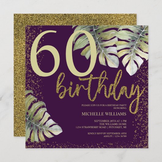 Elegant Glitter Gold Calligraphy Birthday (Voorkant / Achterkant)