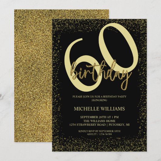 Elegant Glitter Gold Calligraphy Birthday Kaart (Voorkant / Achterkant)