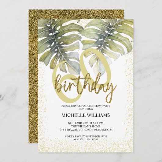 Elegant Glitter Gold Calligraphy Birthday Kaart (Voorkant / Achterkant)