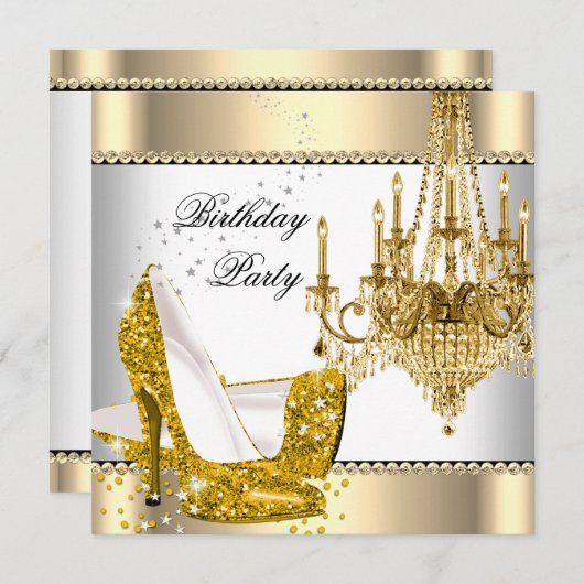 Elegant Glitter Gold Cream White Chandelier Kaart (Voorkant / Achterkant)