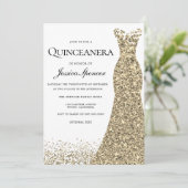 Elegant Glitter Gold Dress Quinceanera Invite Kaart (Staand voorkant)