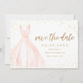 Elegant glitter gold en blush dress save the date (Voorkant)