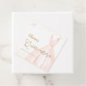 Elegant glitter gold en blush jurk quinceañera bedankjes labels (In situ)