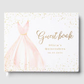 Elegant glitter gold en blush jurk quinceañera gastenboek (Voorkant)