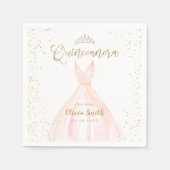 Elegant glitter gold en blush jurk quinceañera servet (Voorkant)