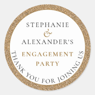 Elegant Glitter Gold Engagement Party Hartelijk da Ronde Sticker