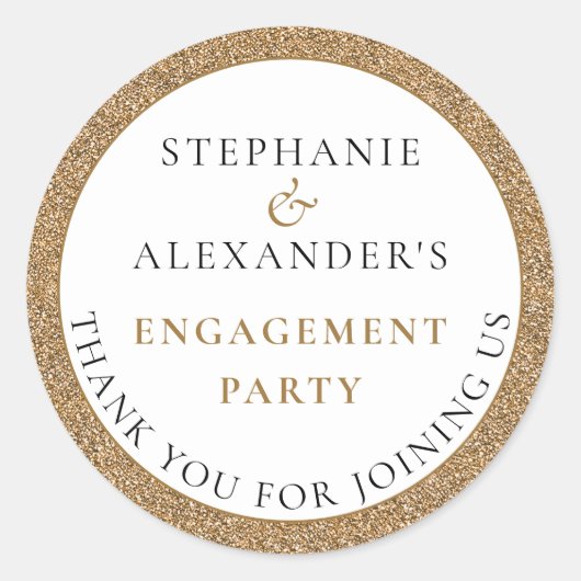 Elegant Glitter Gold Engagement Party Hartelijk da Ronde Sticker (Voorkant)