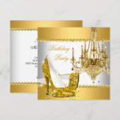 Elegant Glitter Gold Glamor Chandelier Party Kaart (Voorkant / Achterkant)