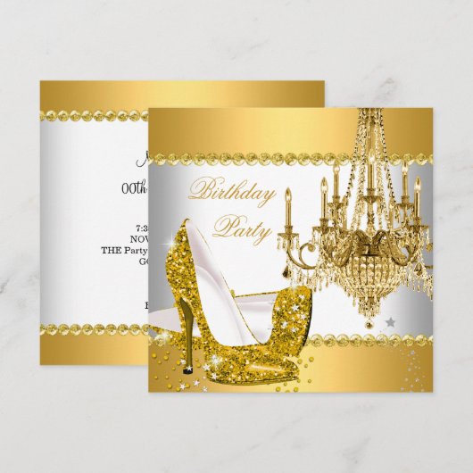 Elegant Glitter Gold Glamor Chandelier Party Kaart (Voorkant / Achterkant)
