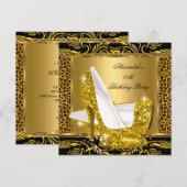 Elegant Glitter Gold Glamor High Hiel Leopard 2 Kaart (Voorkant / Achterkant)