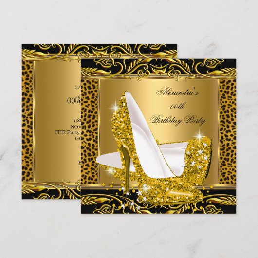 Elegant Glitter Gold Glamor High Hiel Leopard 2 Kaart (Voorkant / Achterkant)