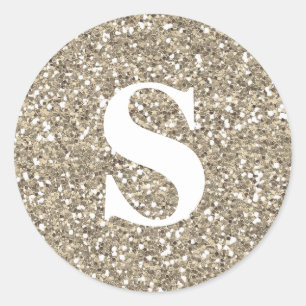 Elegant Glitter Gold Monogram Envelope Seal Ronde Sticker