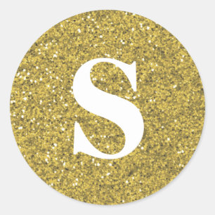 Elegant Glitter Gold Monogram Envelope Seal Ronde Sticker
