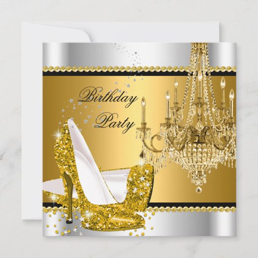 Elegant Glitter Gold Silver Glamor Chandelier Kaart (Voorkant)