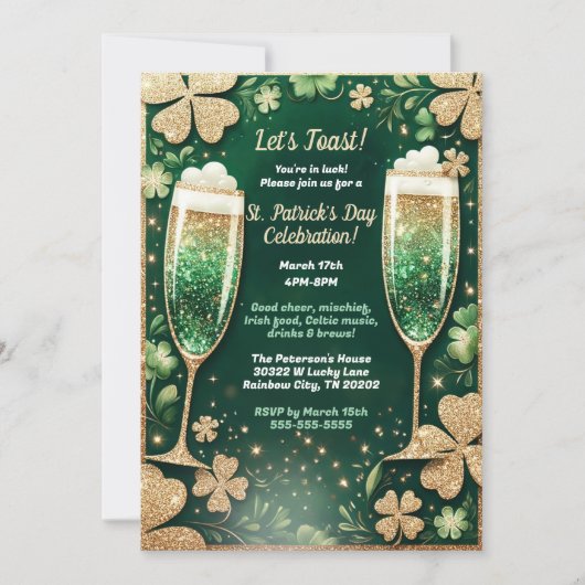 Elegant Glitter Gold St. Patrick's Day Party Kaart (Voorkant)