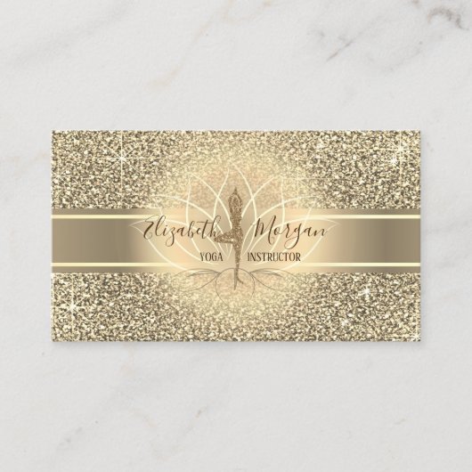 Elegant Glitter, Gold Stripe, Lotus Yoga Girl Visitekaartje (Voorkant)