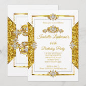 Elegant Glitter Gold White Diamond Birthday Kaart (Voorkant / Achterkant)