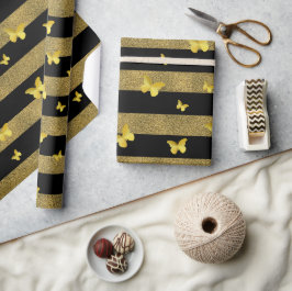 Elegant Glitter Gouden Vlinder Patroon Cadeaupapier