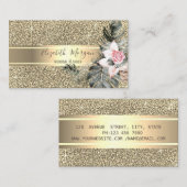 Elegant glitter, goudstreep, palmbladeren, Rozen Visitekaartje (Voorkant / Achterkant)