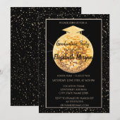Elegant Glitter Graduation Cap, Disco Ball Confett Kaart (Voorkant / Achterkant)