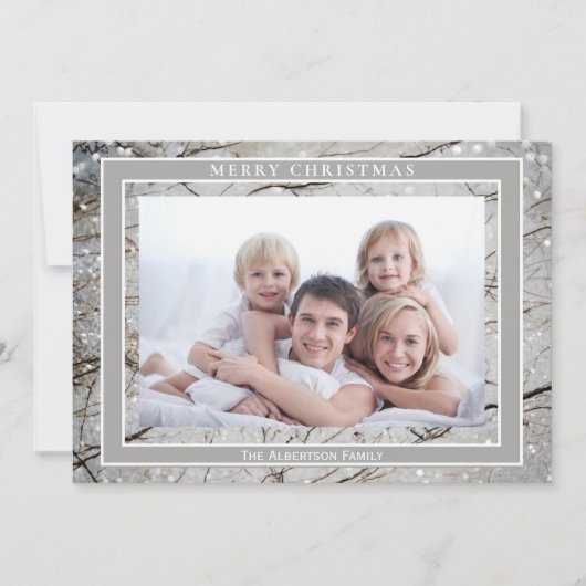 Elegant Glitter Gray Marble Photo Merry Kerstry Feestdagenkaart (Voorkant)