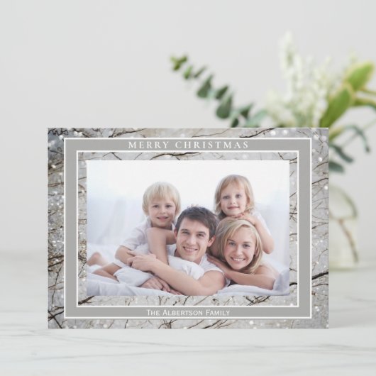 Elegant Glitter Gray Marble Photo Merry Kerstry Feestdagenkaart (Staand voorkant)