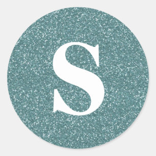 Elegant Glitter Green Monogram Envelope Seal Ronde Sticker