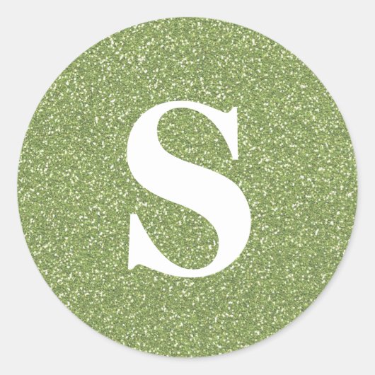 Elegant Glitter Green Monogram Envelope Seal Ronde Sticker (Voorkant)