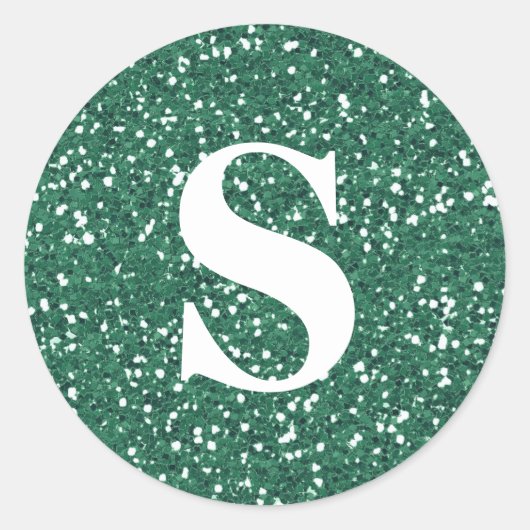 Elegant Glitter Green Monogram Envelope Seal Ronde Sticker (Voorkant)