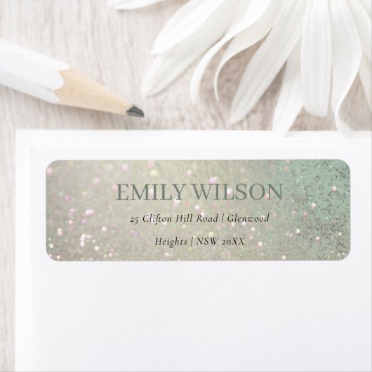 Elegant Glitter Green Pink Aqua Shiny Address Etiket (Insitu)